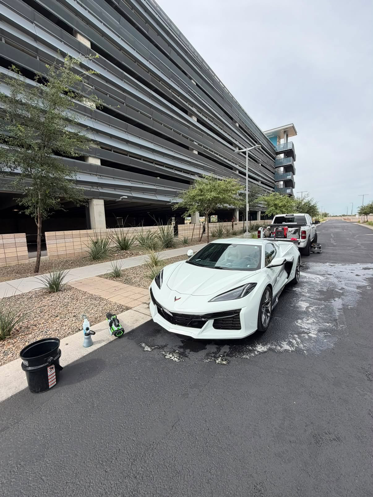 Pristine detail with ceramic sealant on a white Corvette